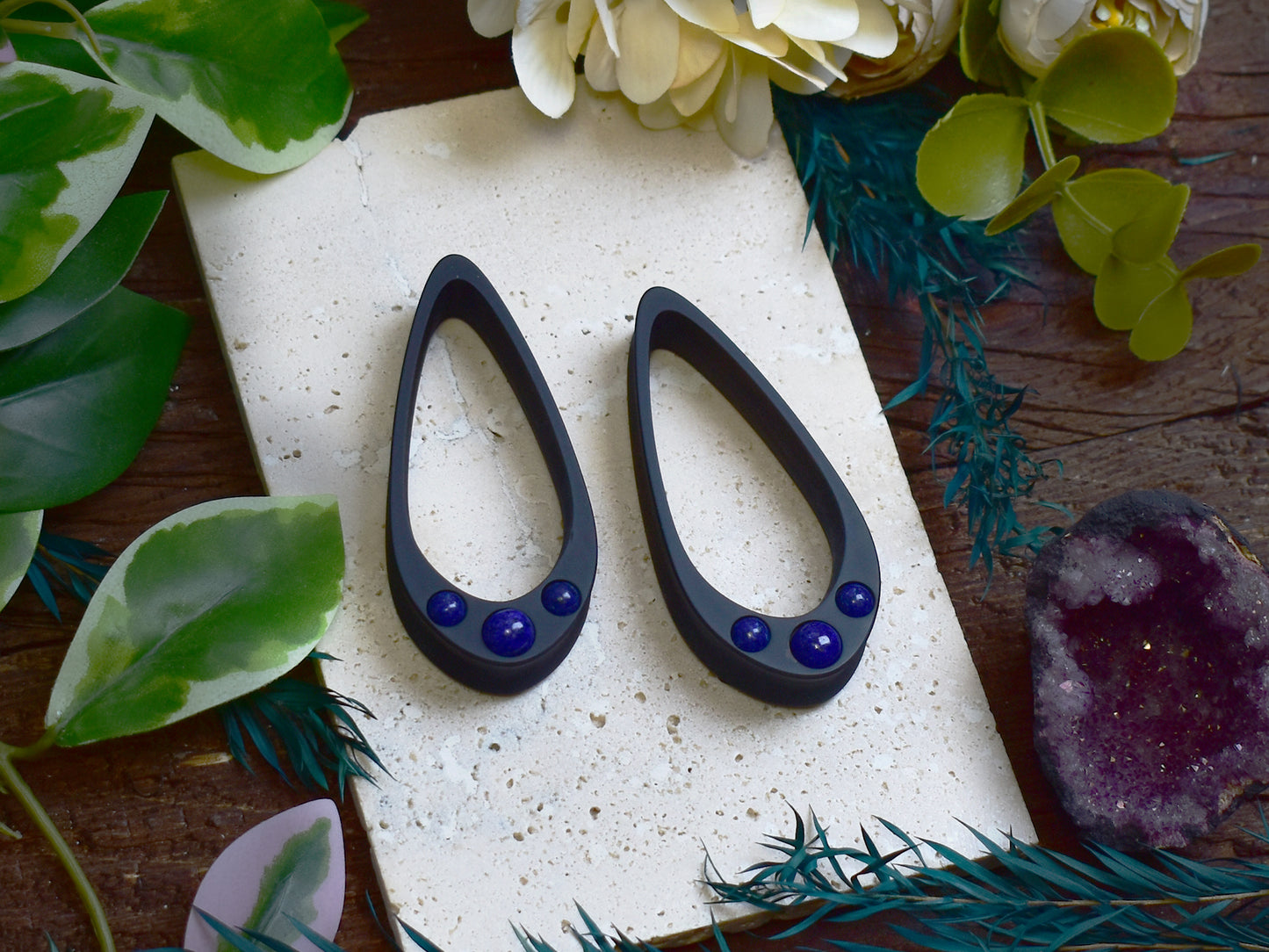 Long Teardrop Ear Plugs 25-100mm with Lapis Lazuli