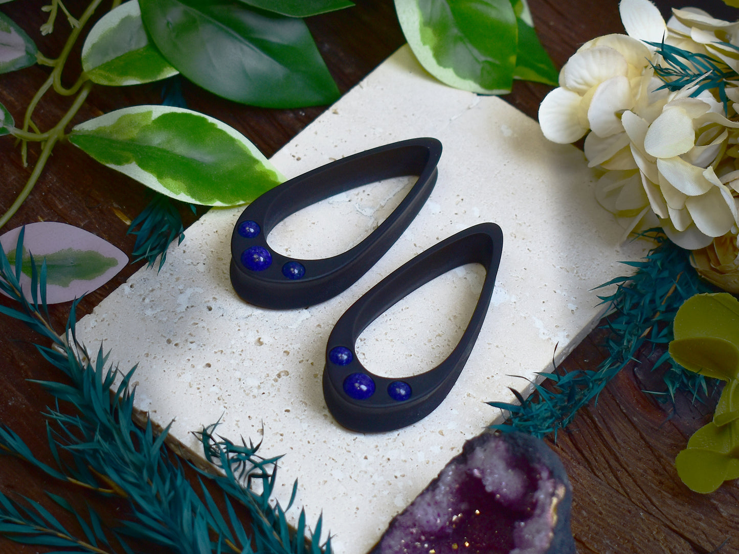 Long Teardrop Ear Plugs 25-100mm with Lapis Lazuli