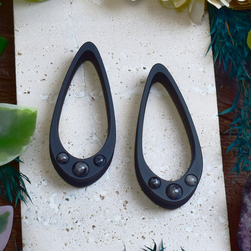 Long Teardrop Ear Plugs 25-100mm with Larvikite