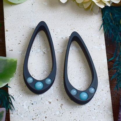 Long Teardrop Ear Plugs 25-100mm with Light Blue Jade