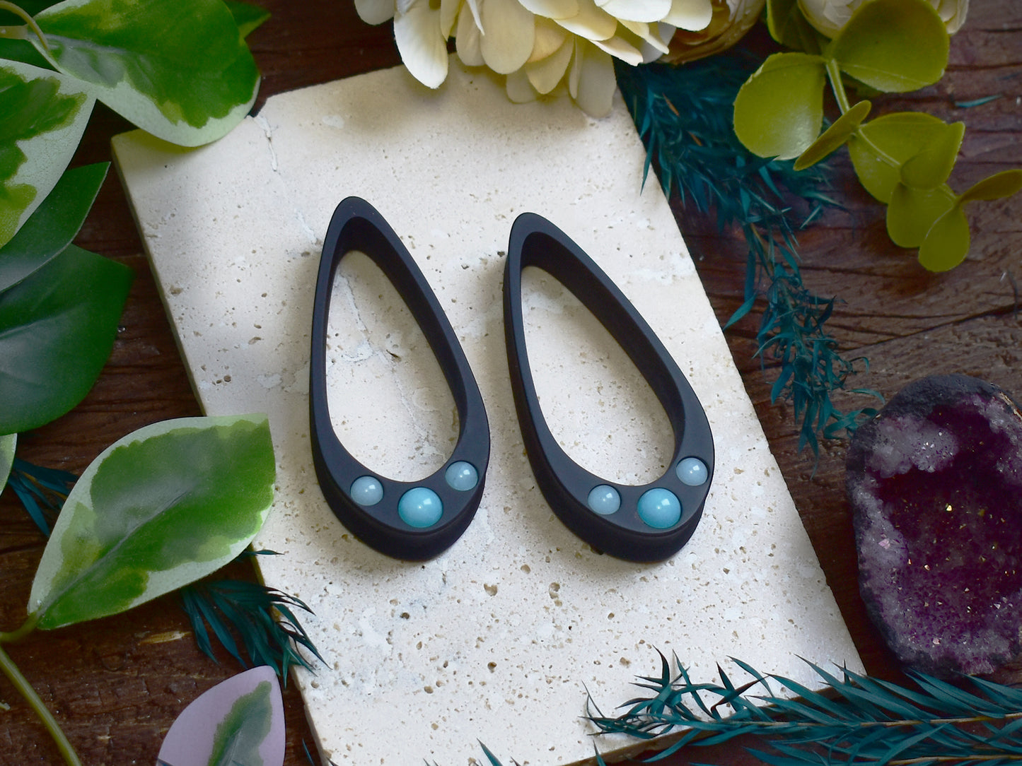 Long Teardrop Ear Plugs 25-100mm with Light Blue Jade
