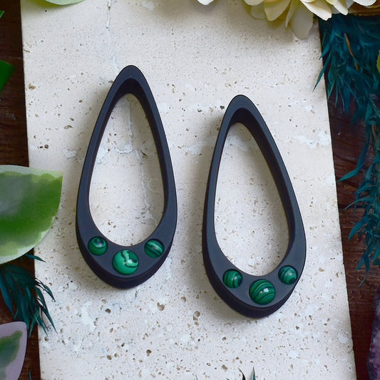 Long Teardrop Ear Plugs 25-100mm with Malachite