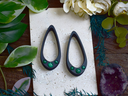 Long Teardrop Ear Plugs 25-100mm with Malachite