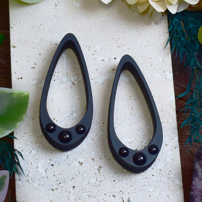 Long Teardrop Ear Plugs 25-100mm with Black Onyx