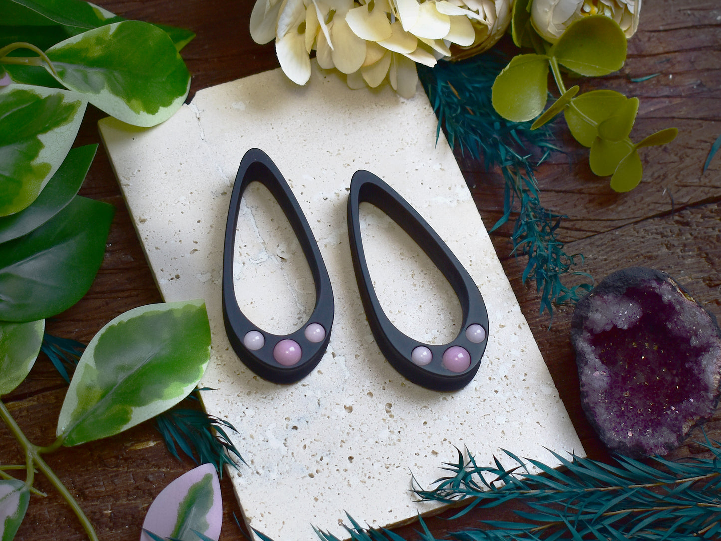 Long Teardrop Ear Plugs 25-100mm with Pink Jade