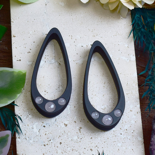 Long Teardrop Ear Plugs 25-100mm with Rose Quartz