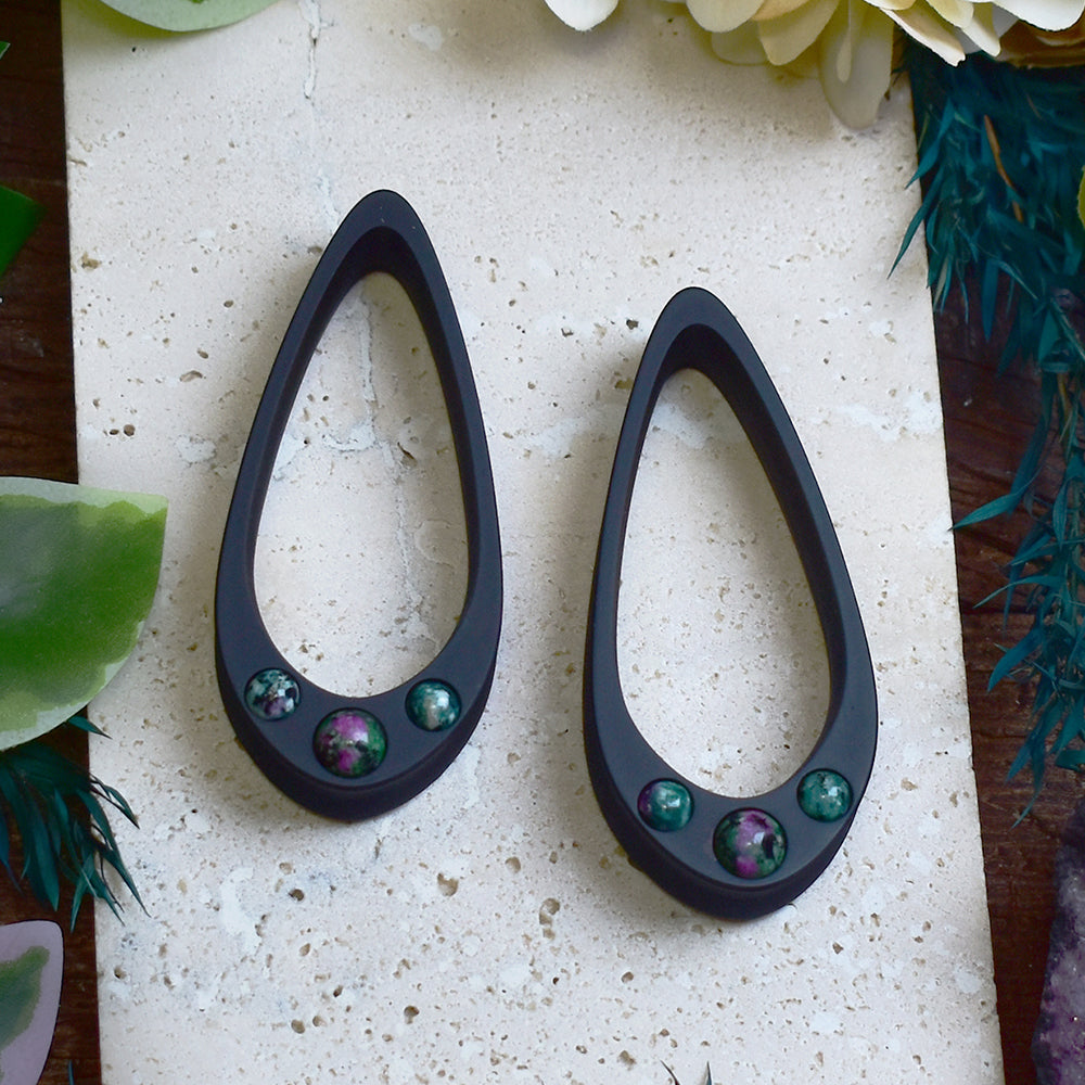 Long Teardrop Ear Plugs 25-100mm with Ruby Zoisite
