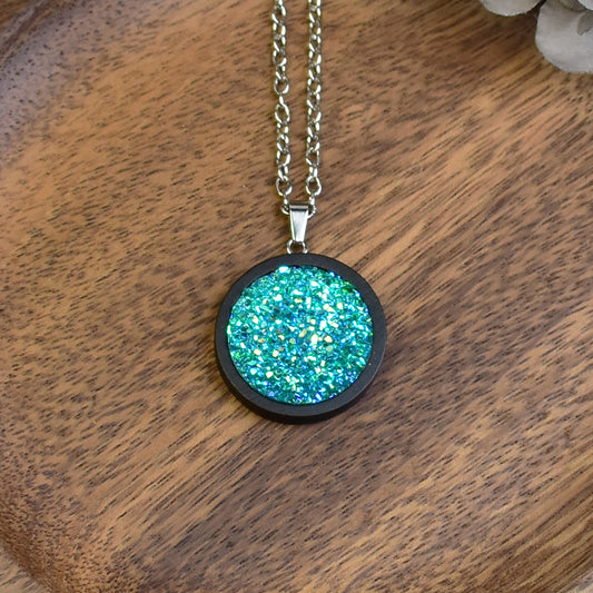 Wood Pendant with Resin Druzy