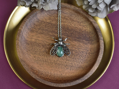 Steel Cicada Pendant with Aventurine