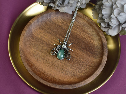 Steel Cicada Pendant with Aventurine