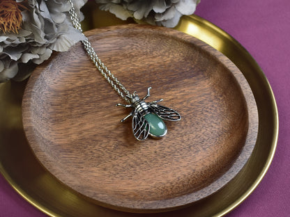 Steel Cicada Pendant with Aventurine