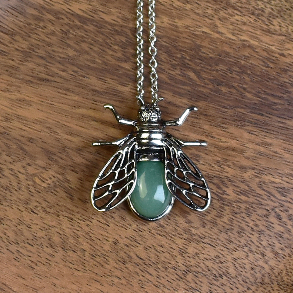 Steel Cicada Pendant with Aventurine