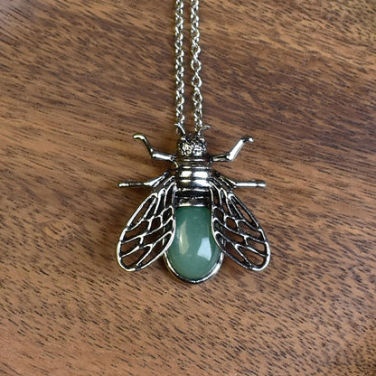 Steel Cicada Pendant with Aventurine