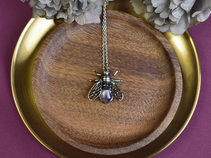 Steel Cicada Pendant with Amethyst
