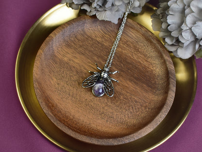 Steel Cicada Pendant with Amethyst