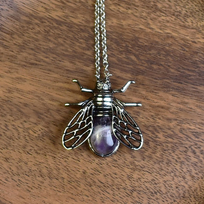 Steel Cicada Pendant with Amethyst