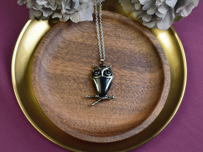 Steel Owl Pendant with Black Agate