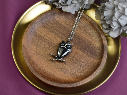 Steel Owl Pendant with Black Agate