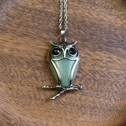 Steel Owl Pendant with Aventurine and Onyx