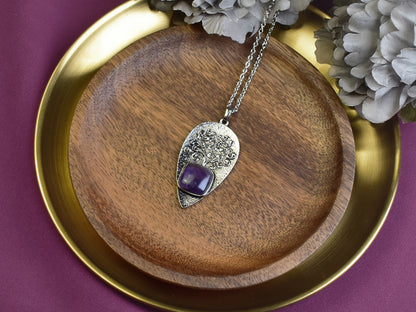Steel Tree of Life Pendant with Amethyst