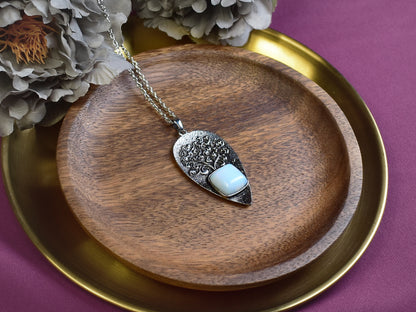 Steel Tree of Life Pendant with Synthetic Opal