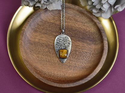Steel Tree of Life Pendant with Tiger's Eye