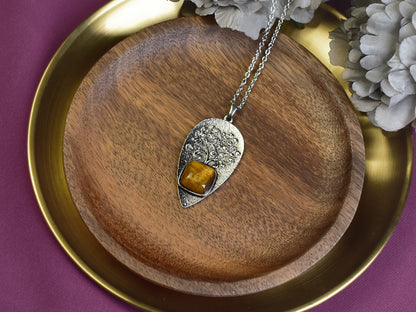Steel Tree of Life Pendant with Tiger's Eye