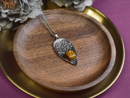 Steel Tree of Life Pendant with Tiger's Eye