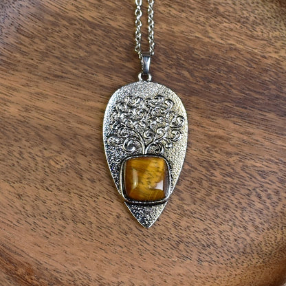 Steel Tree of Life Pendant with Tiger's Eye