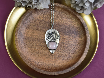 Steel Tree of Life Pendant with Rose Quartz