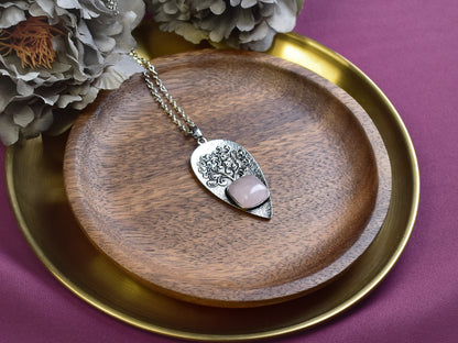 Steel Tree of Life Pendant with Rose Quartz
