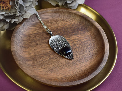 Steel Tree of Life Pendant with Obsidian