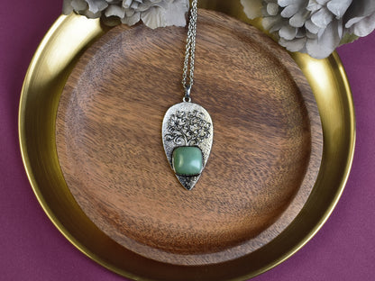 Steel Tree of Life Pendant with Aventurine