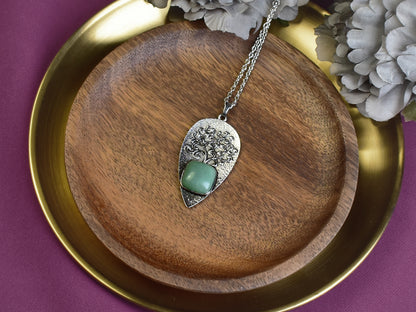 Steel Tree of Life Pendant with Aventurine