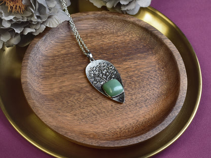Steel Tree of Life Pendant with Aventurine