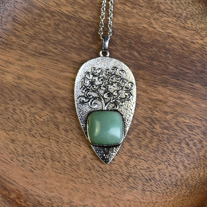 Steel Tree of Life Pendant with Aventurine