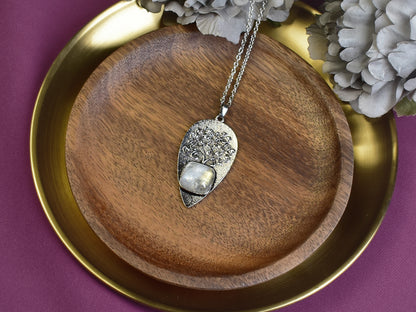 Steel Tree of Life Pendant with Quartz