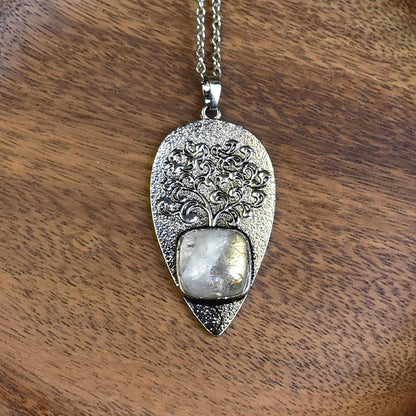 Steel Tree of Life Pendant with Quartz