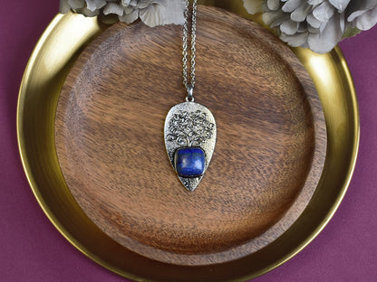 Steel Tree of Life Pendant with Lapis Lazuli