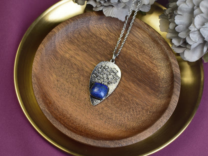 Steel Tree of Life Pendant with Lapis Lazuli