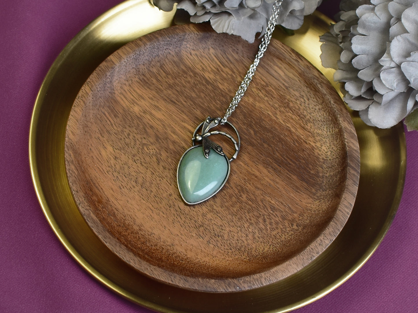 Steel Dragonfly Pendant with Aventurine
