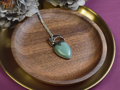 Steel Dragonfly Pendant with Aventurine