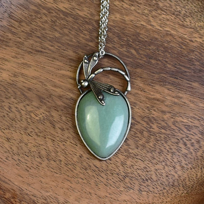 Steel Dragonfly Pendant with Aventurine