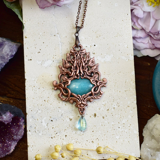 Colgante de Cobre Estilo Victoriano con Amazonita