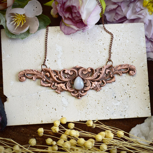 Baroque Style Copper Necklace with Moonstone