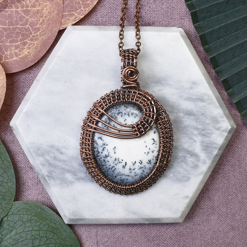 Wire Wrapped Copper Pendant with Dendritic Opal 