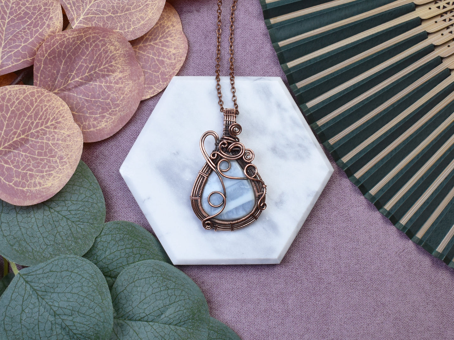Miedziany Wisiorek Wire-Wrapping z Opalem Owyhee