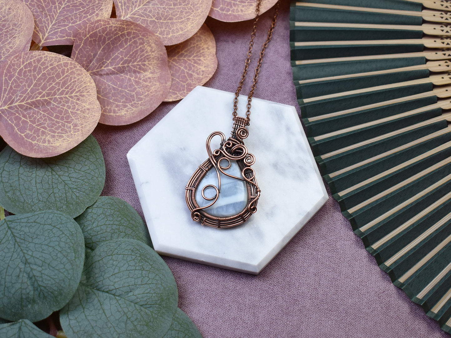 Miedziany Wisiorek Wire-Wrapping z Opalem Owyhee