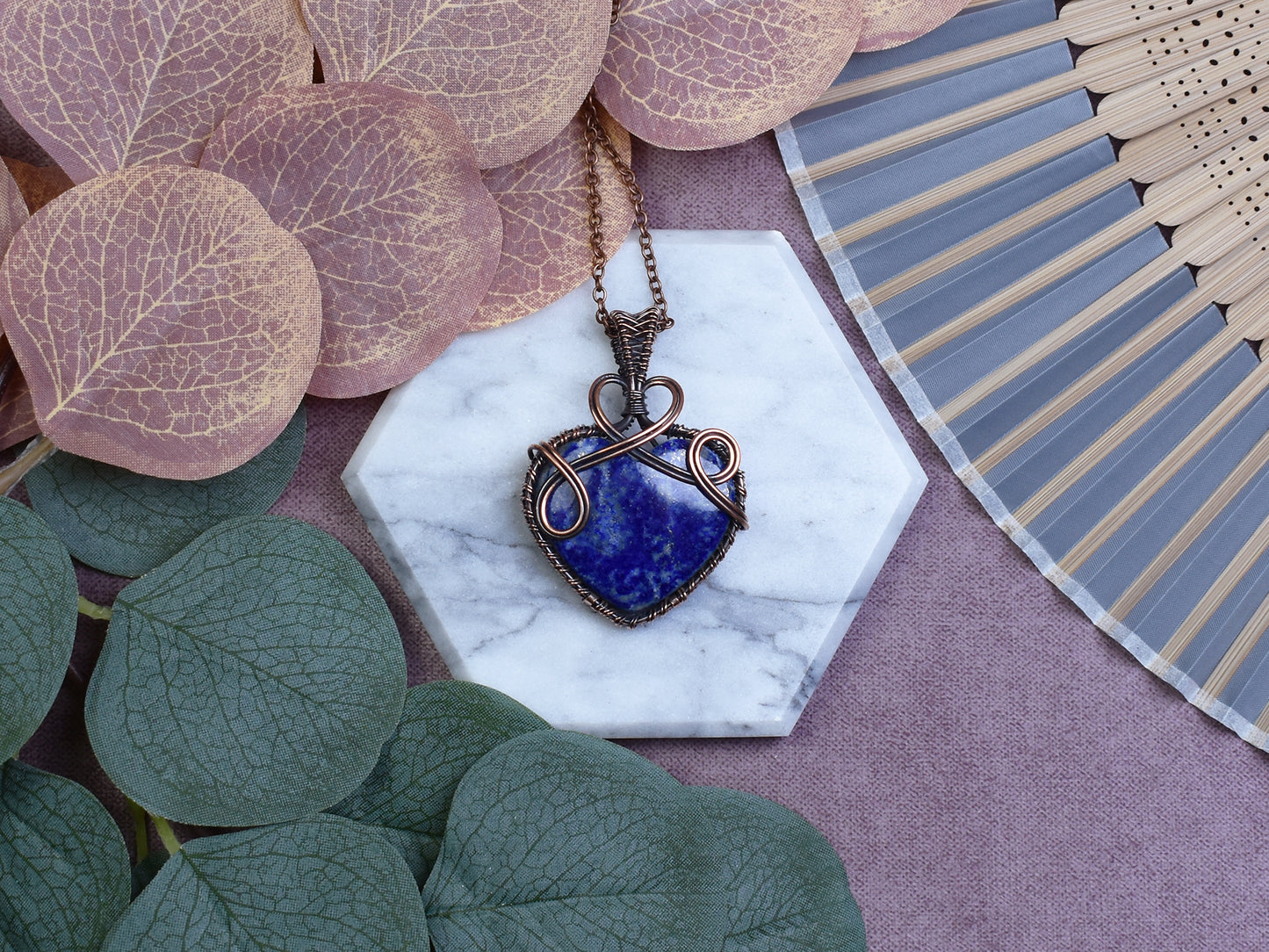 Miedziany Wisiorek Wire-Wrapping z Lapisem Lazuli