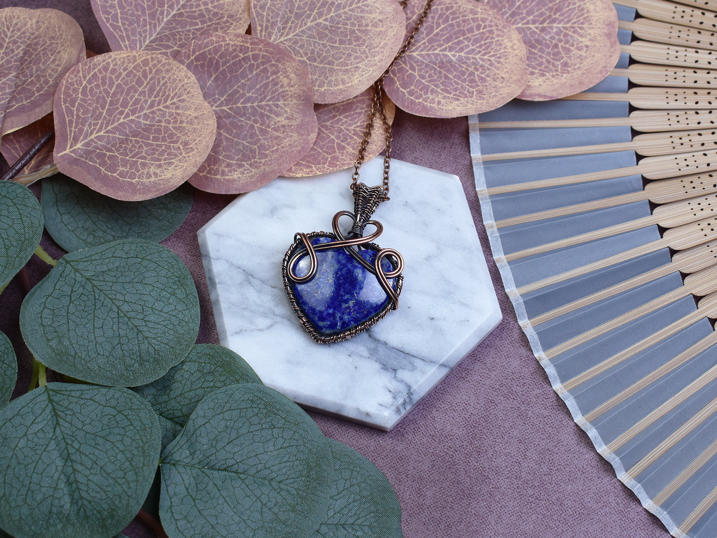 Miedziany Wisiorek Wire-Wrapping z Lapisem Lazuli
